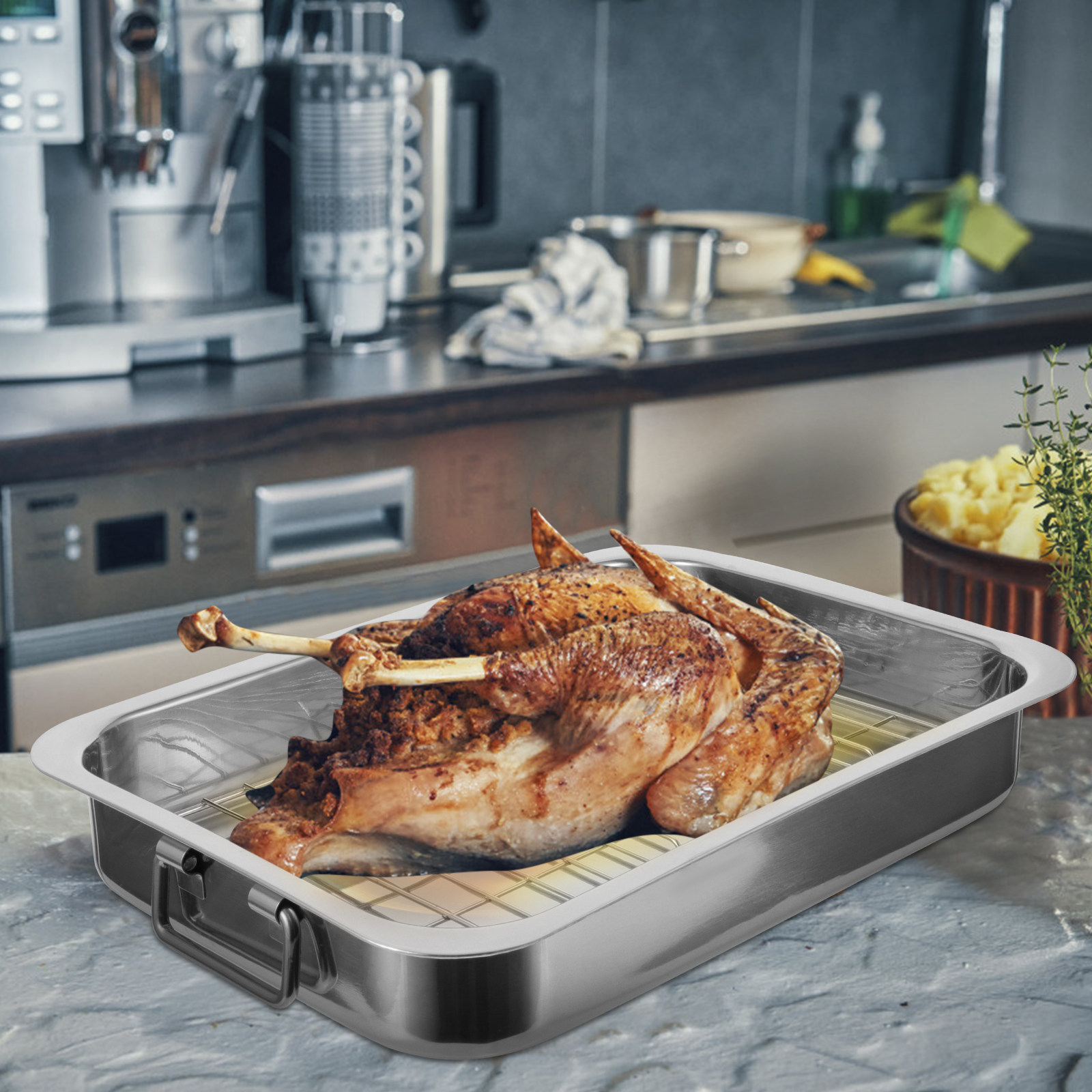 Kitchen Baking Tray Rack - 1Set Rectangular Baking Tray with Rack