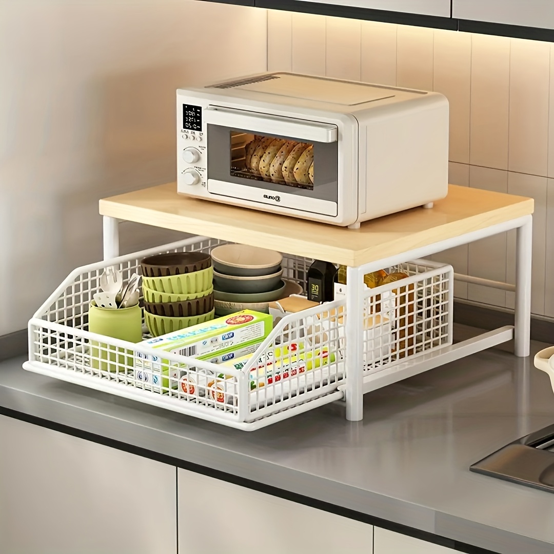 Kitchen Baking Drawer - Vertical Microwave Stand w/ Drawer &